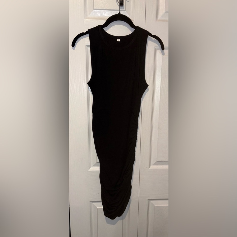 NWOT Elegant Black Sleeveless Ruched Dress